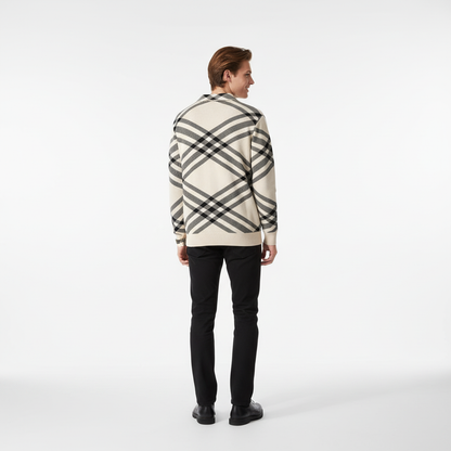 Paramount Lattice Knit Polo LS IVORY