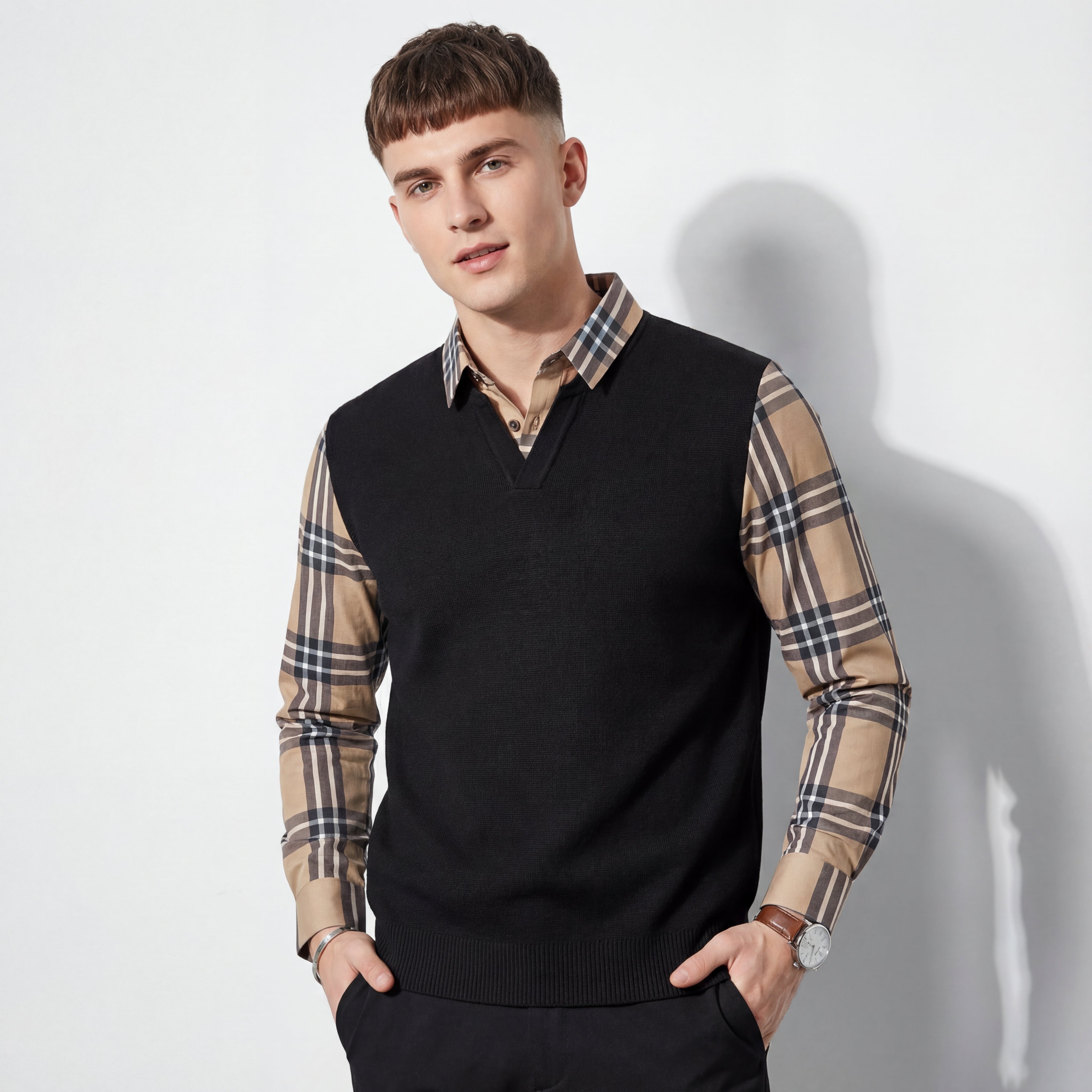 Heritage Plaid Hybrid LS Sweater Shirt BLACK