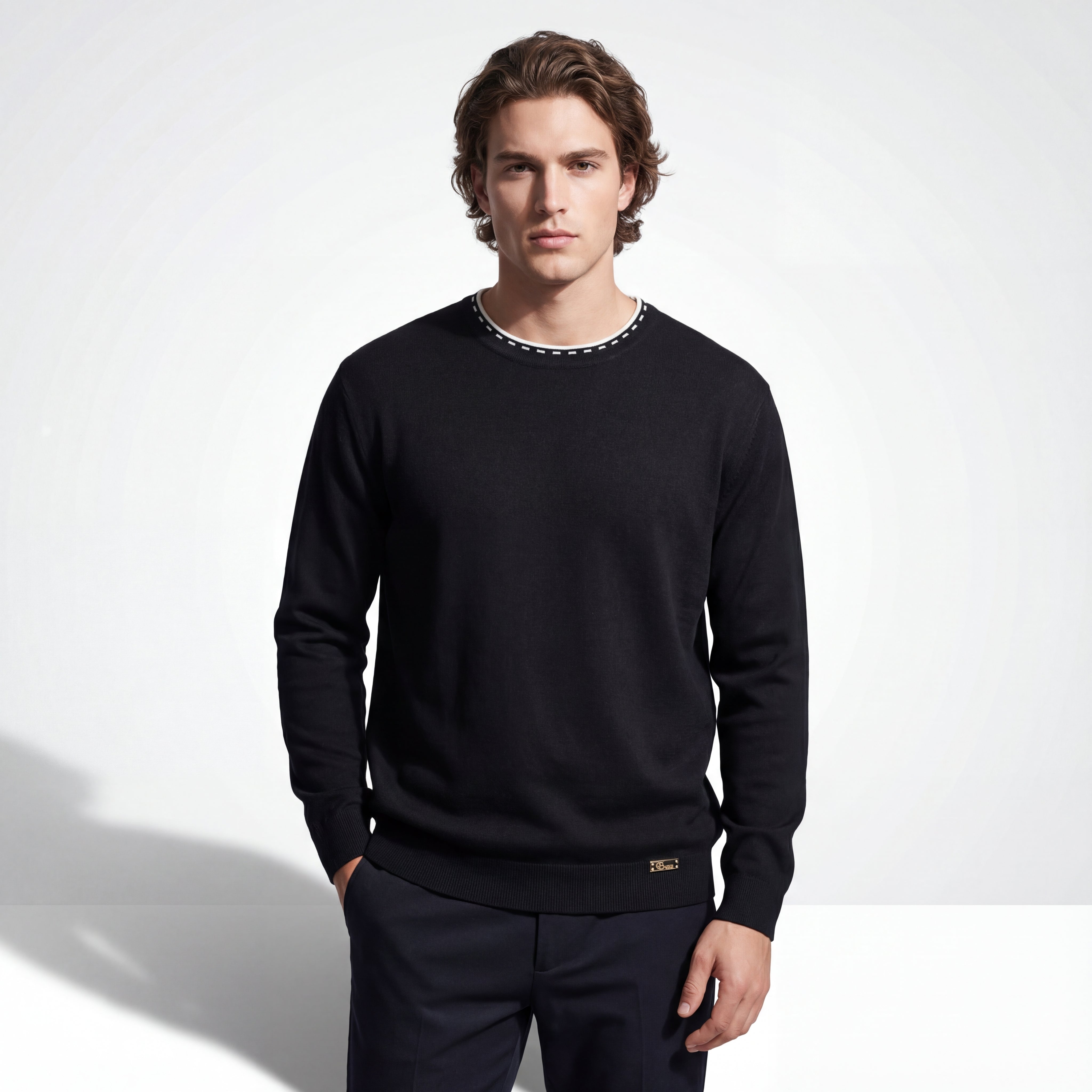 Axis Contrast Stitch Knit LS BLACK