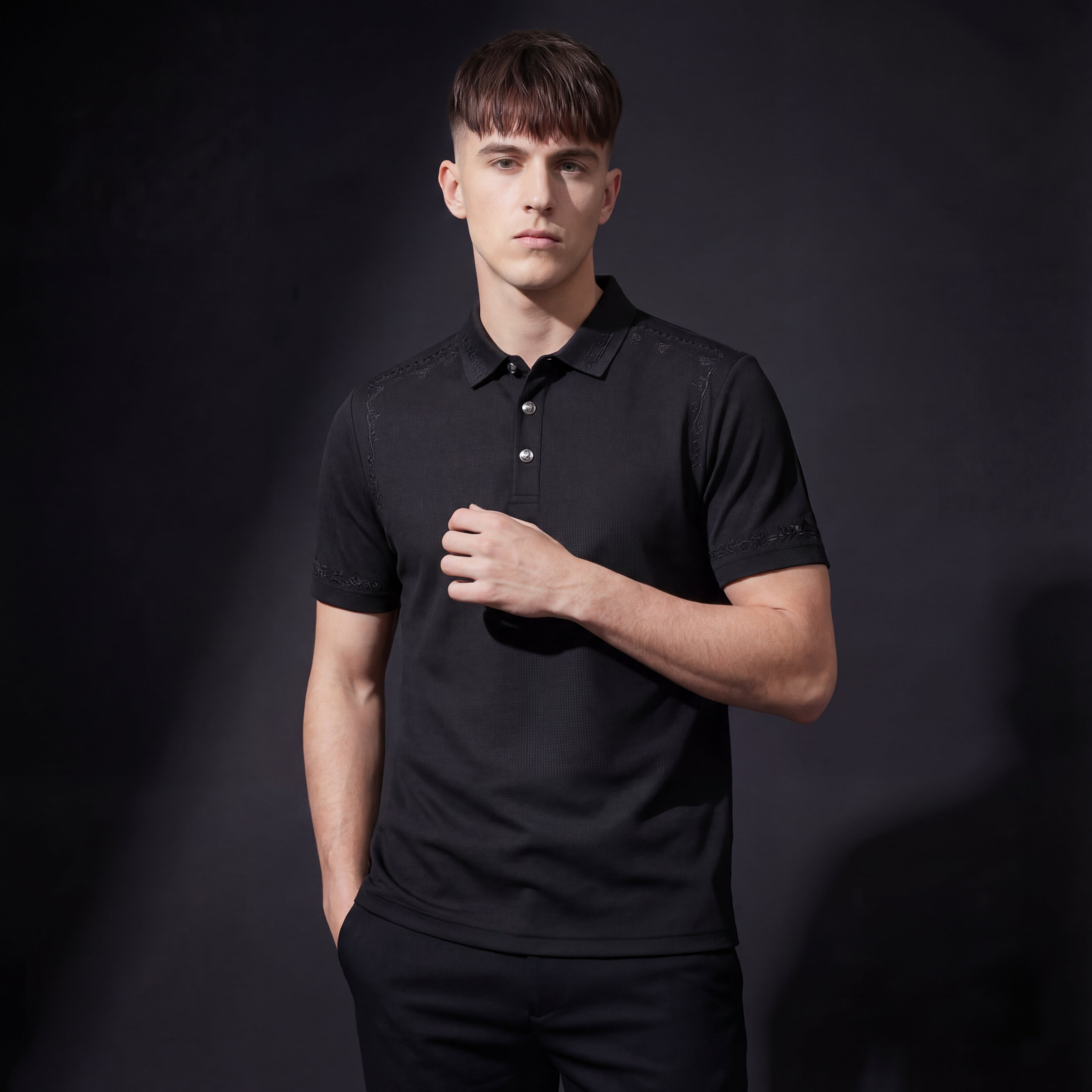 Ornate Trim Polo BLACK
