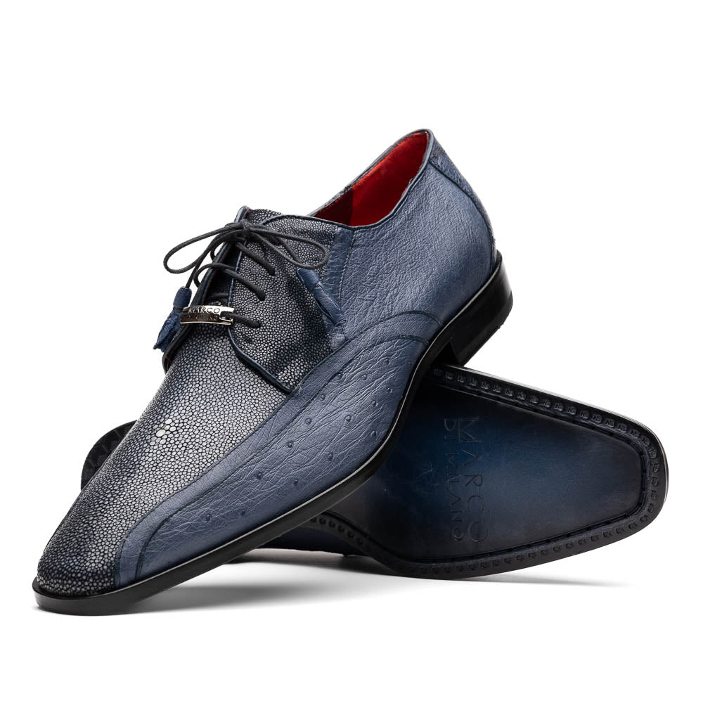 Marco Di Milano Lucca Navy Stingray & Ostrich Quill Dress Shoes - Dudes Boutique