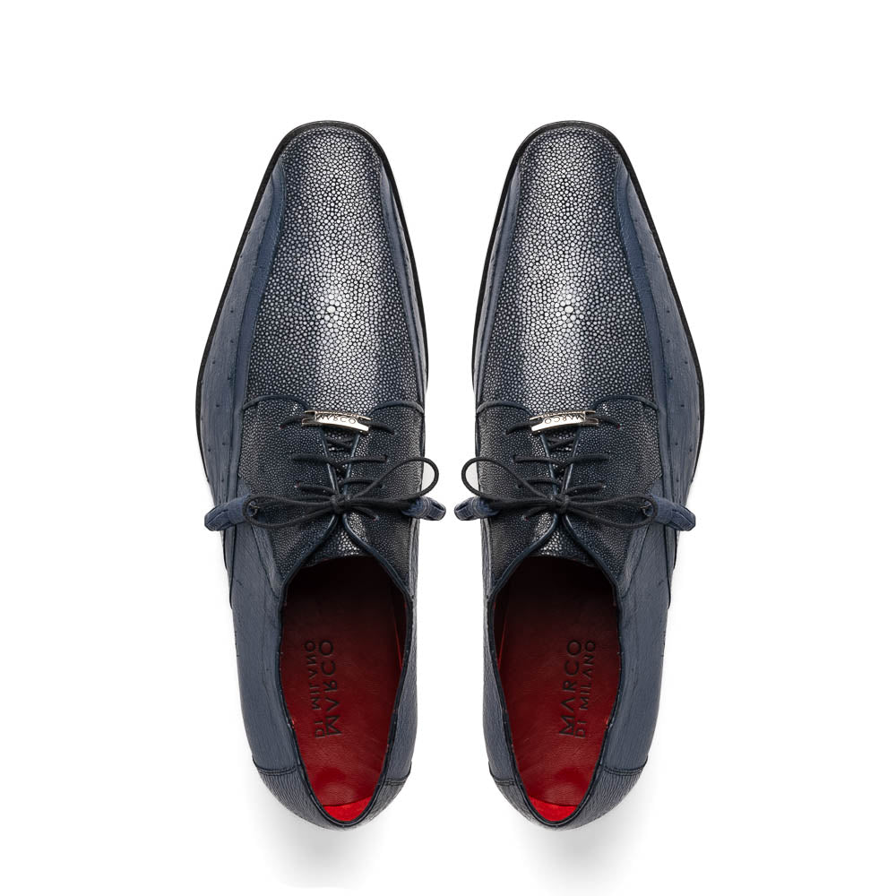 Marco Di Milano Lucca Navy Stingray & Ostrich Quill Dress Shoes - Dudes Boutique