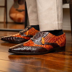 Marco Di Milano Luciano Brown / Cognac Caiman Crocodile Dress Shoes - Dudes Boutique