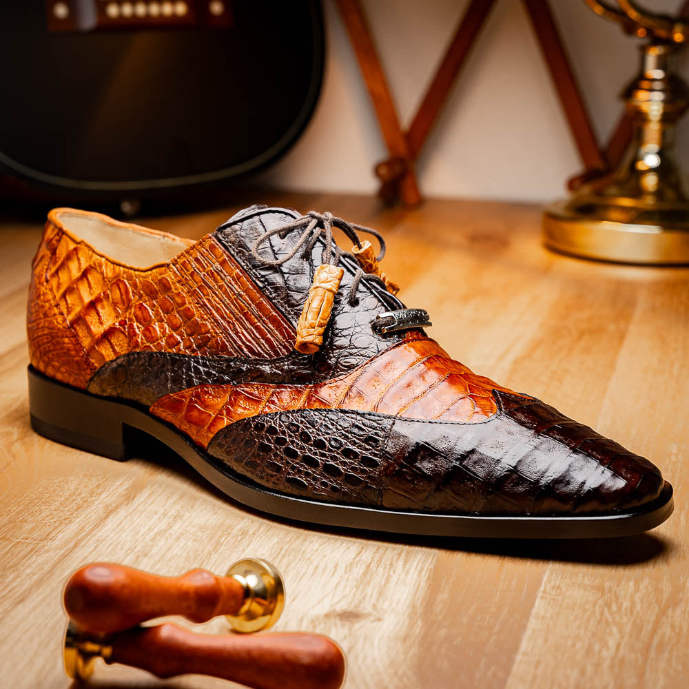 Marco Di Milano Luciano Brown / Cognac Caiman Crocodile Dress Shoes - Dudes Boutique