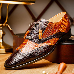 Marco Di Milano Luciano Brown / Cognac Caiman Crocodile Dress Shoes - Dudes Boutique