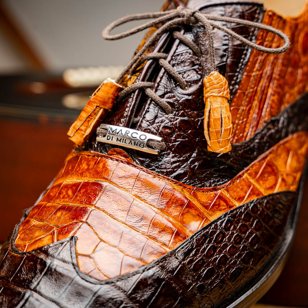 Marco Di Milano Luciano Brown / Cognac Caiman Crocodile Dress Shoes - Dudes Boutique