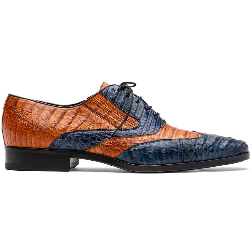 Marco Di Milano Luciano Cognac / Navy Caiman Crocodile Dress Shoes - Dudes Boutique