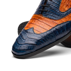 Marco Di Milano Luciano Cognac / Navy Caiman Crocodile Dress Shoes - Dudes Boutique