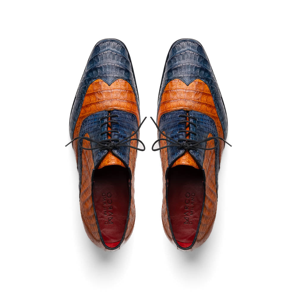 Marco Di Milano Luciano Cognac / Navy Caiman Crocodile Dress Shoes - Dudes Boutique