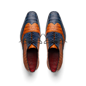 Marco Di Milano Luciano Cognac / Navy Caiman Crocodile Dress Shoes - Dudes Boutique