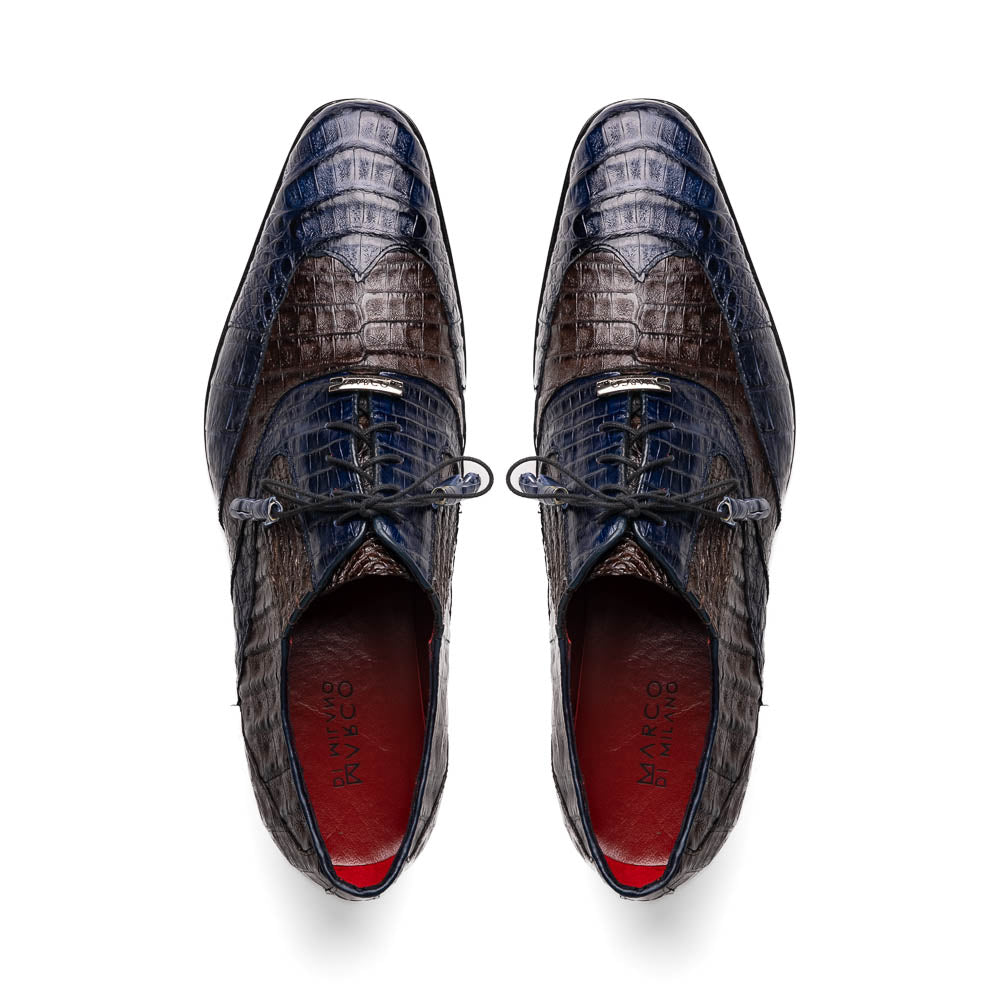 Marco Di Milano Luciano Navy / Brown Caiman Crocodile Dress Shoes - Dudes Boutique