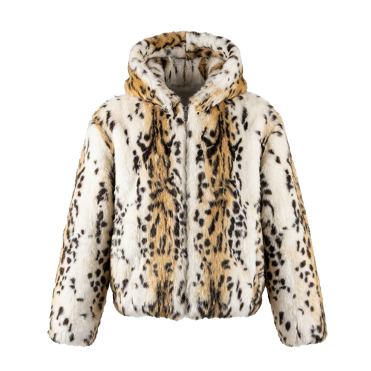 Kashani Men's Lynx Design Rabbit Fur Bomber Jacket