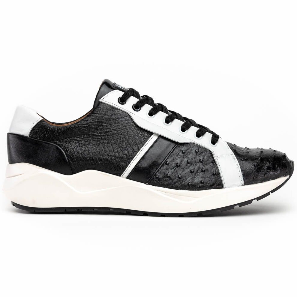 Marco Di Milano Lyon II Black / White Ostrich Quill & Calfskin Sneakers - Dudes Boutique