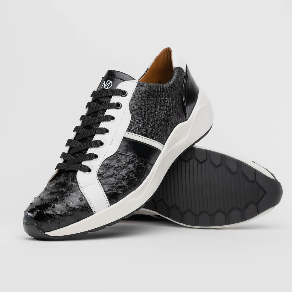 Marco Di Milano Lyon II Black / White Ostrich Quill & Calfskin Sneakers - Dudes Boutique