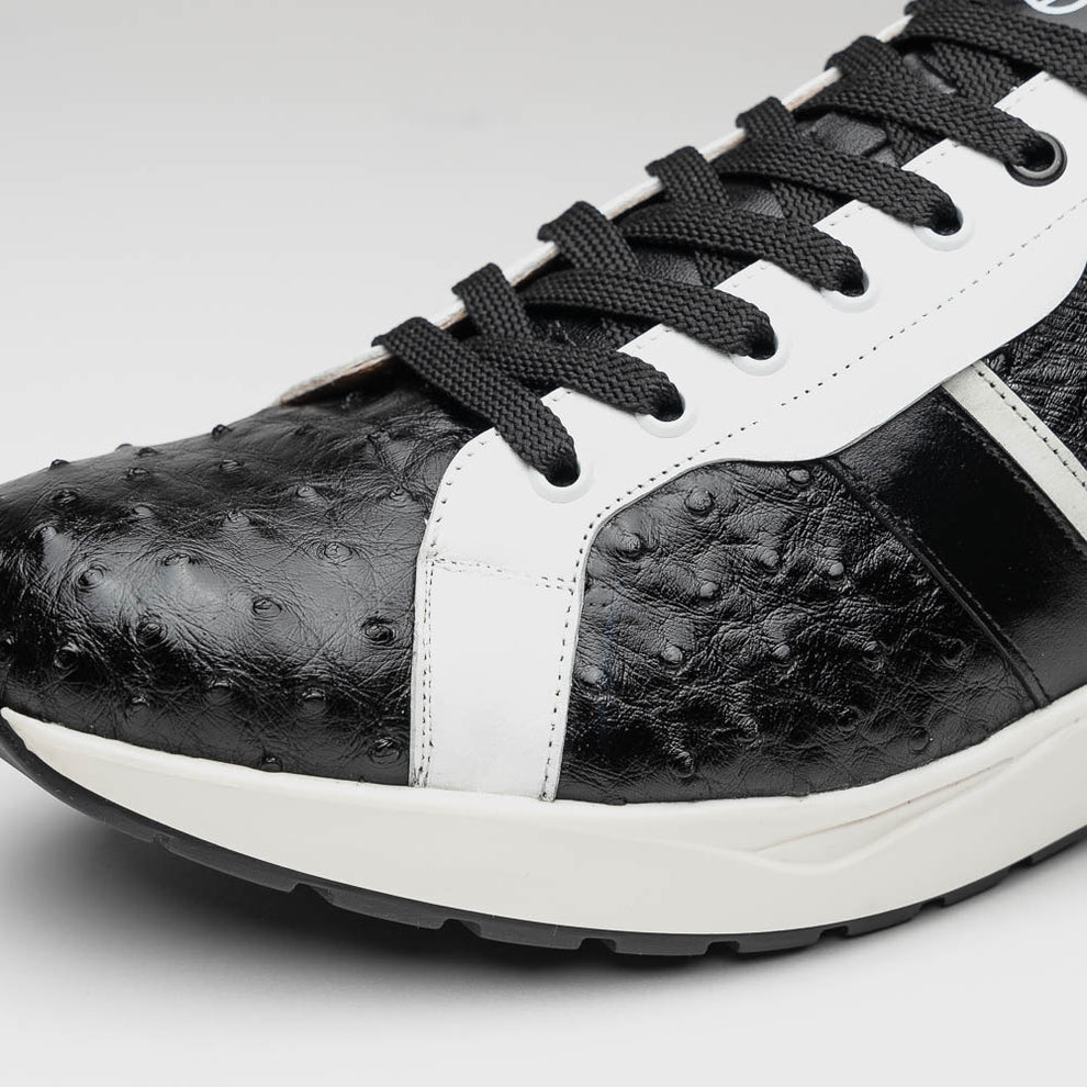 Marco Di Milano Lyon II Black / White Ostrich Quill & Calfskin Sneakers - Dudes Boutique