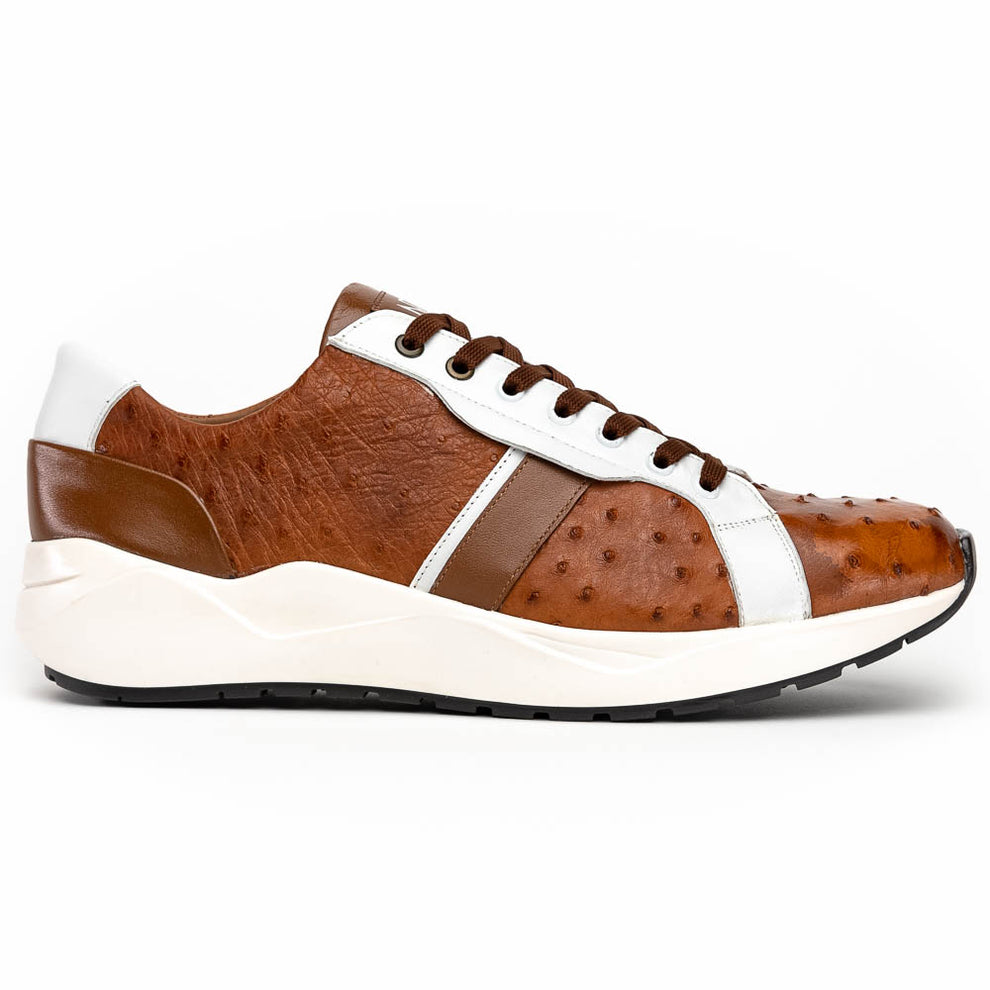 Marco Di Milano Lyon II Brandy / White Ostrich Quill & Calfskin Sneakers - Dudes Boutique