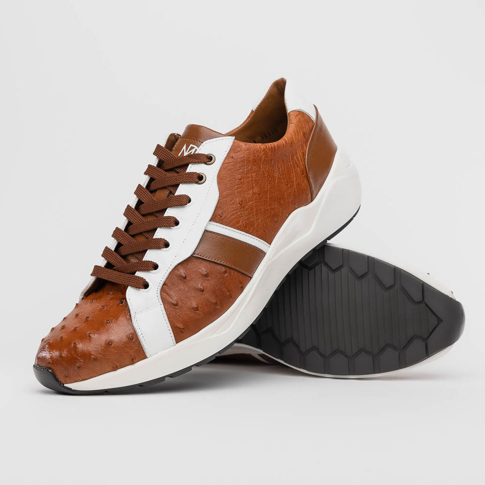 Marco Di Milano Lyon II Brandy / White Ostrich Quill & Calfskin Sneakers - Dudes Boutique