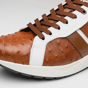 Marco Di Milano Lyon II Brandy / White Ostrich Quill & Calfskin Sneakers - Dudes Boutique