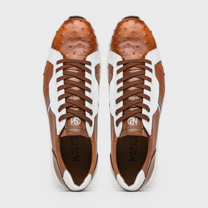 Marco Di Milano Lyon II Brandy / White Ostrich Quill & Calfskin Sneakers - Dudes Boutique