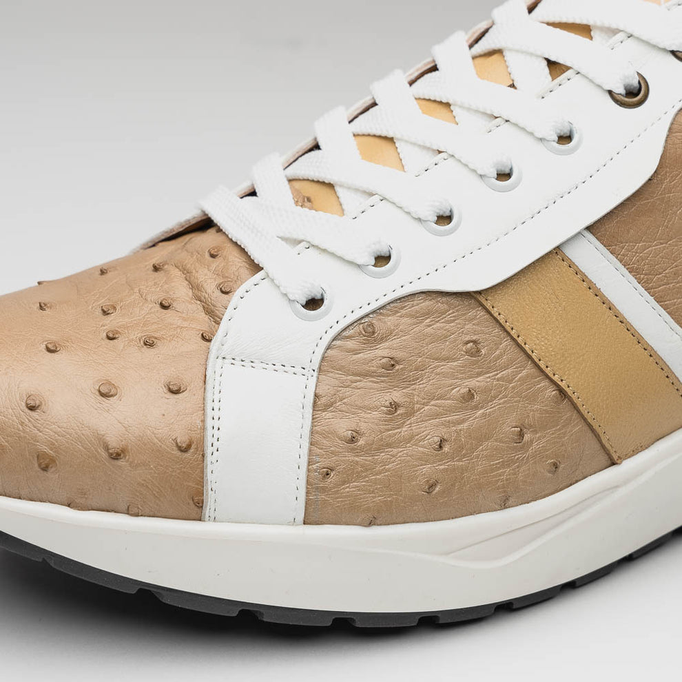 Marco Di Milano Lyon II Orix / White Ostrich Quill & Calfskin Sneakers - Dudes Boutique