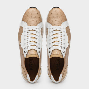 Marco Di Milano Lyon II Orix / White Ostrich Quill & Calfskin Sneakers - Dudes Boutique