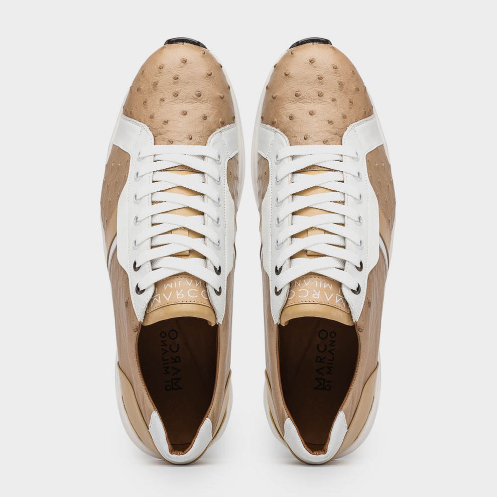 Marco Di Milano Lyon II Orix / White Ostrich Quill & Calfskin Sneakers - Dudes Boutique