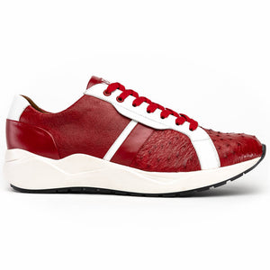 Marco Di Milano Lyon II Red / White Ostrich Quill & Calfskin Sneakers - Dudes Boutique