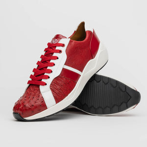 Marco Di Milano Lyon II Red / White Ostrich Quill & Calfskin Sneakers - Dudes Boutique