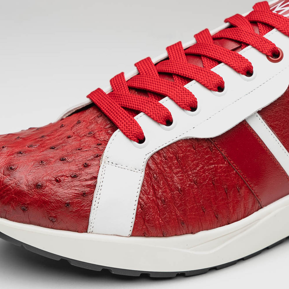 Marco Di Milano Lyon II Red / White Ostrich Quill & Calfskin Sneakers - Dudes Boutique