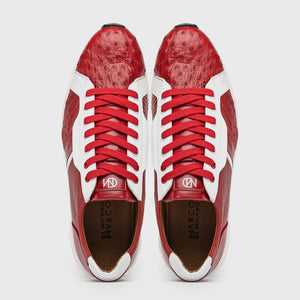 Marco Di Milano Lyon II Red / White Ostrich Quill & Calfskin Sneakers - Dudes Boutique