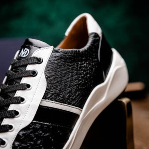 Marco Di Milano Lyon II Black / White Ostrich Quill & Calfskin Sneakers - Dudes Boutique