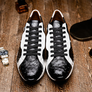 Marco Di Milano Lyon II Black / White Ostrich Quill & Calfskin Sneakers - Dudes Boutique