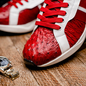 Marco Di Milano Lyon II Red / White Ostrich Quill & Calfskin Sneakers - Dudes Boutique