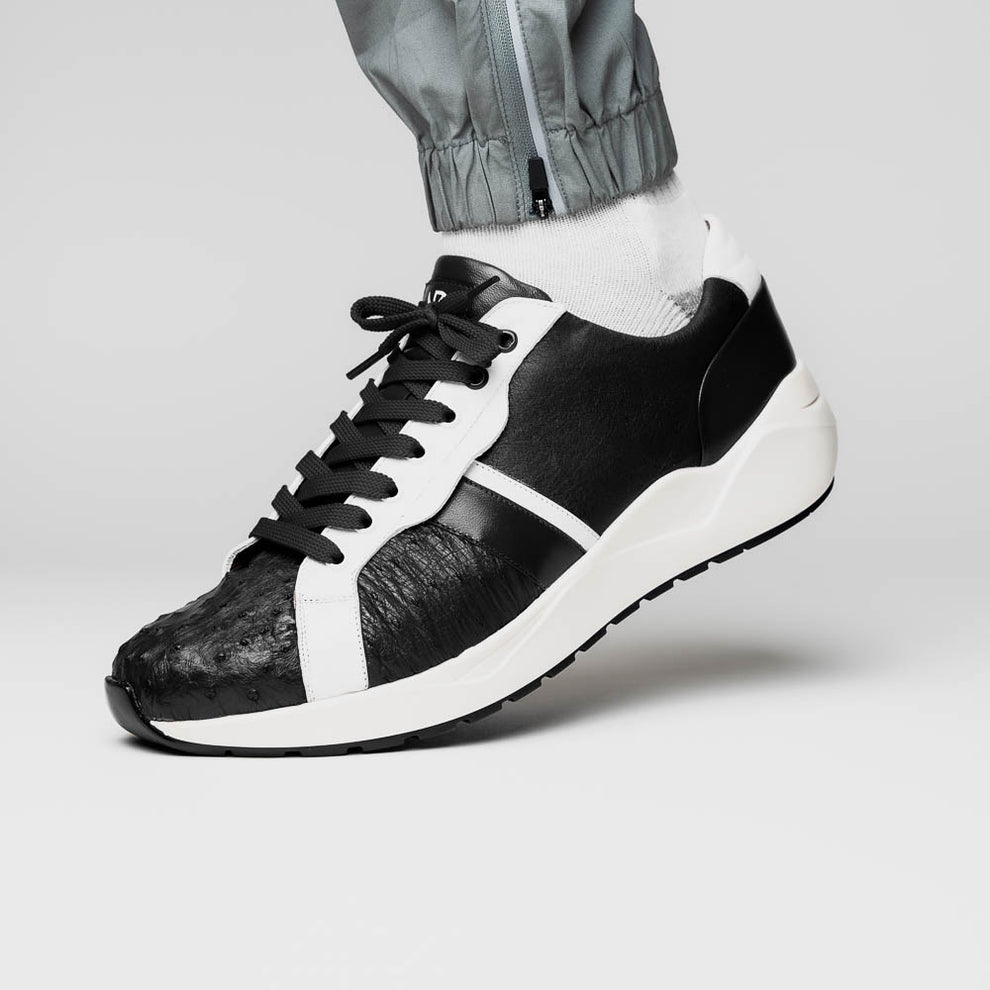 Marco Di Milano Lyon II Black / White Ostrich Quill & Calfskin Sneakers - Dudes Boutique