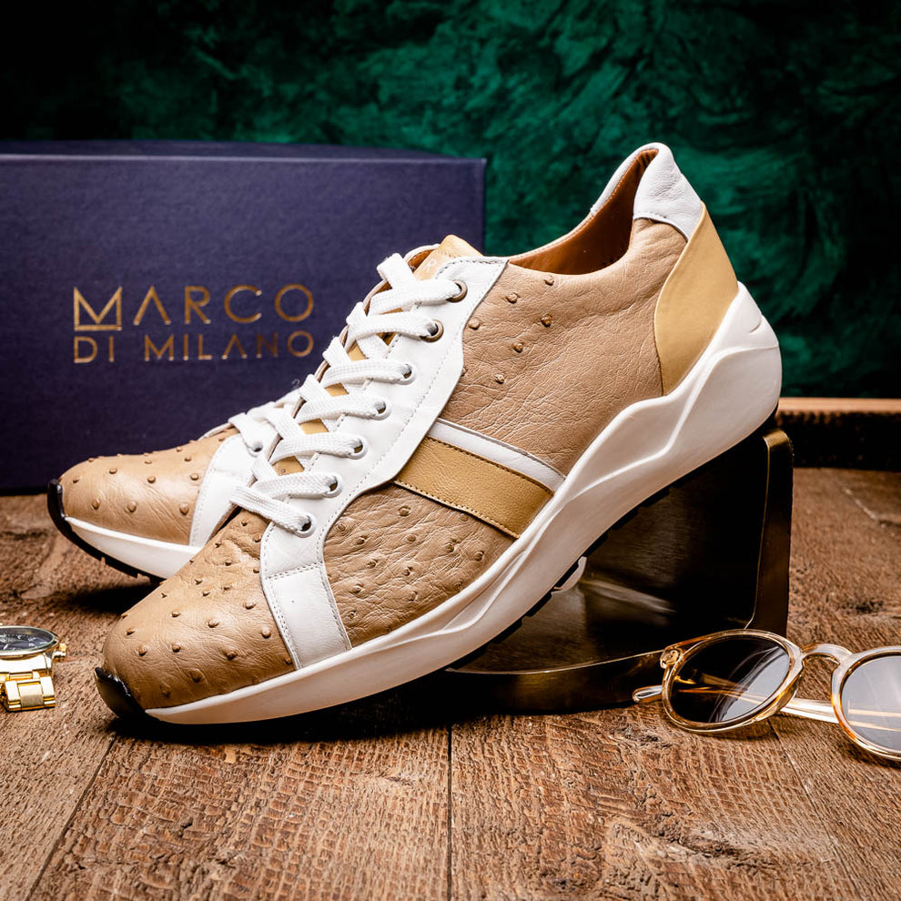 Marco Di Milano Lyon II Orix / White Ostrich Quill & Calfskin Sneakers - Dudes Boutique