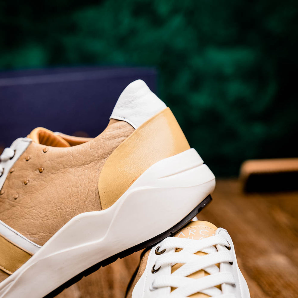 Marco Di Milano Lyon II Orix / White Ostrich Quill & Calfskin Sneakers - Dudes Boutique