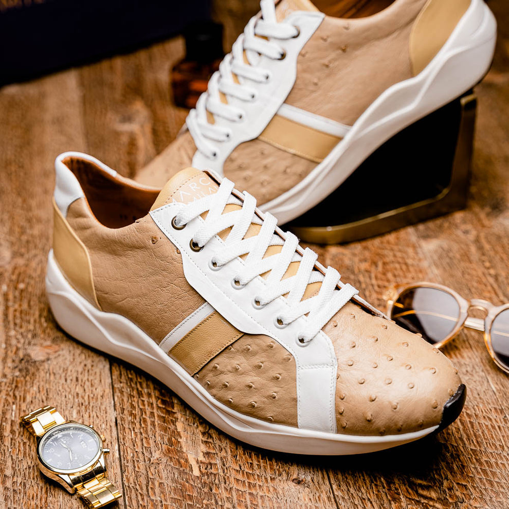 Marco Di Milano Lyon II Orix / White Ostrich Quill & Calfskin Sneakers - Dudes Boutique