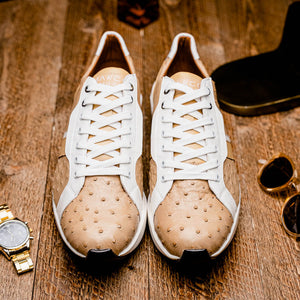 Marco Di Milano Lyon II Orix / White Ostrich Quill & Calfskin Sneakers - Dudes Boutique