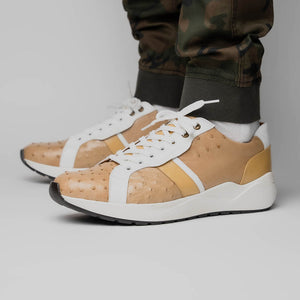 Marco Di Milano Lyon II Orix / White Ostrich Quill & Calfskin Sneakers - Dudes Boutique