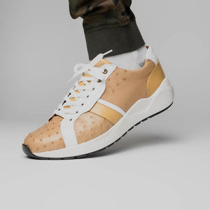 Marco Di Milano Lyon II Orix / White Ostrich Quill & Calfskin Sneakers - Dudes Boutique