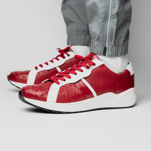 Marco Di Milano Lyon II Red / White Ostrich Quill & Calfskin Sneakers - Dudes Boutique