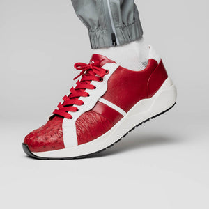 Marco Di Milano Lyon II Red / White Ostrich Quill & Calfskin Sneakers - Dudes Boutique