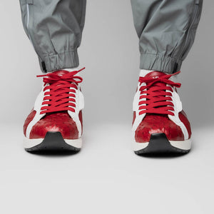 Marco Di Milano Lyon II Red / White Ostrich Quill & Calfskin Sneakers - Dudes Boutique