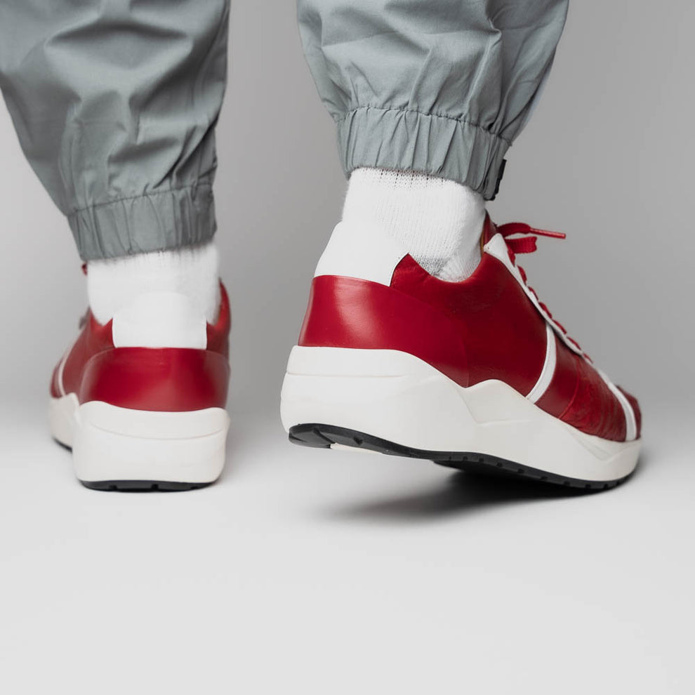 Marco Di Milano Lyon II Red / White Ostrich Quill & Calfskin Sneakers - Dudes Boutique