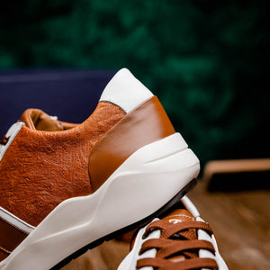 Marco Di Milano Lyon II Brandy / White Ostrich Quill & Calfskin Sneakers - Dudes Boutique