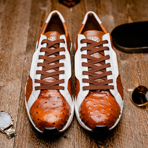 Marco Di Milano Lyon II Brandy / White Ostrich Quill & Calfskin Sneakers - Dudes Boutique