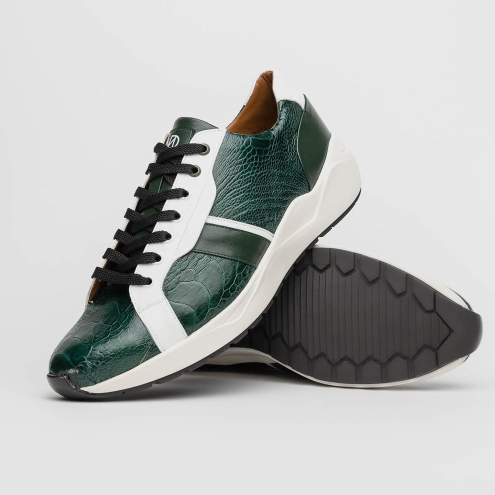 Marco Di Milano Lyon Green / White Ostrich Leg & Calfskin Sneakers - Dudes Boutique