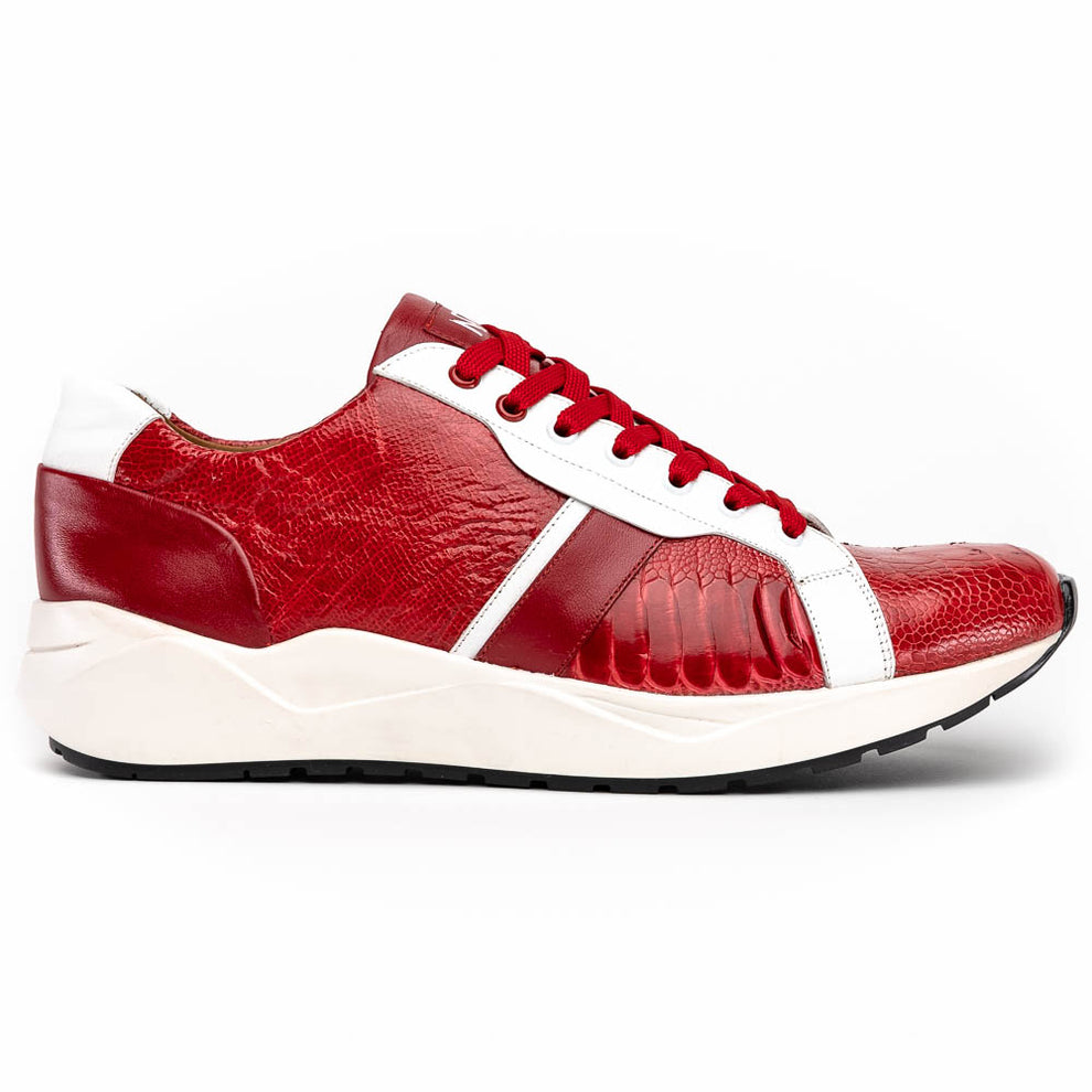 Marco Di Milano Lyon Red / White Ostrich Leg & Calfskin Sneakers - Dudes Boutique