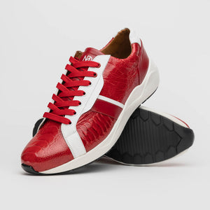 Marco Di Milano Lyon Red / White Ostrich Leg & Calfskin Sneakers - Dudes Boutique