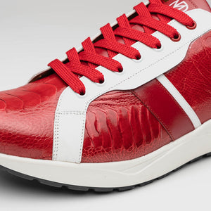 Marco Di Milano Lyon Red / White Ostrich Leg & Calfskin Sneakers - Dudes Boutique